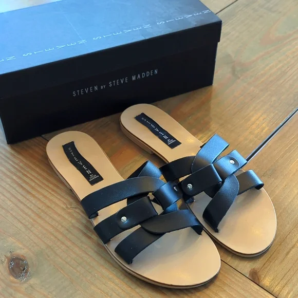 Black Leather Sandals - Picture 1 of 6